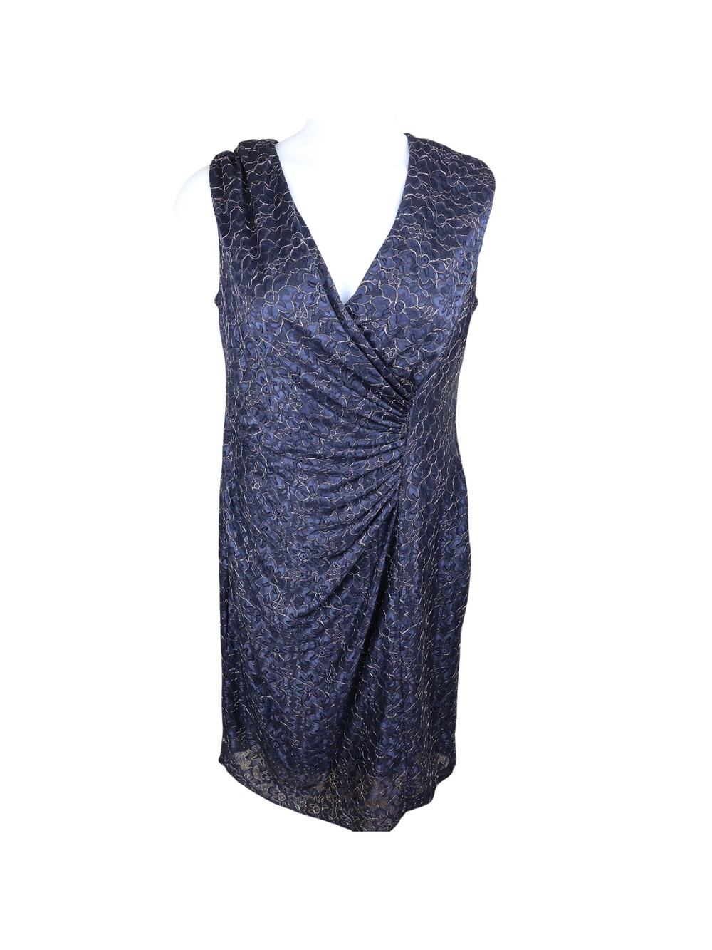 American Living Navy Silver Floral Lace Lined Sheath Dress Size 14